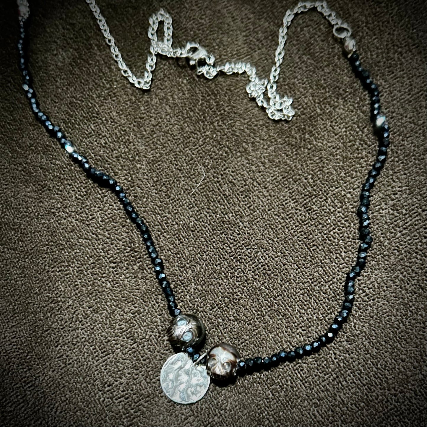 Black Skull Pearl Necklace with Black Diamonds