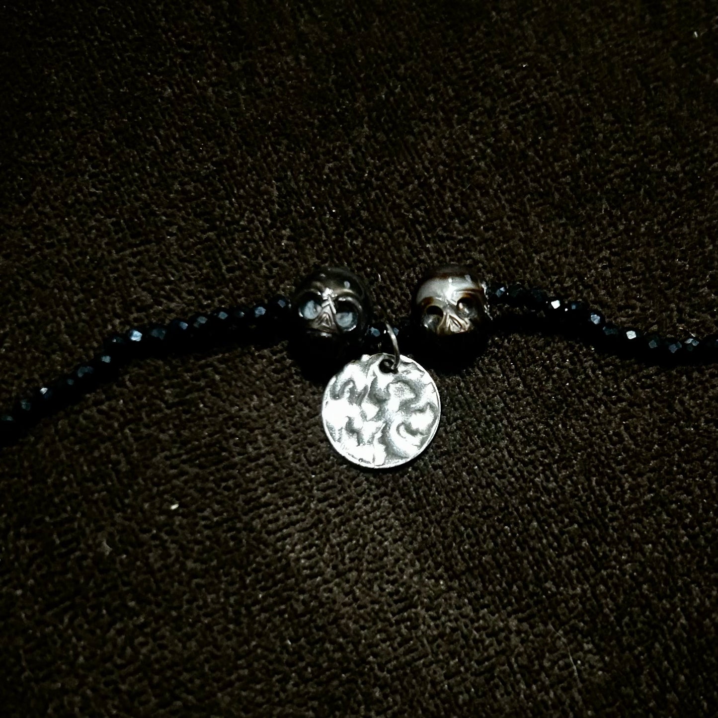 Black Skull Pearl Necklace with Black Diamonds