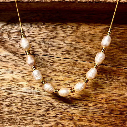 Gold and Pink Pearl Necklace