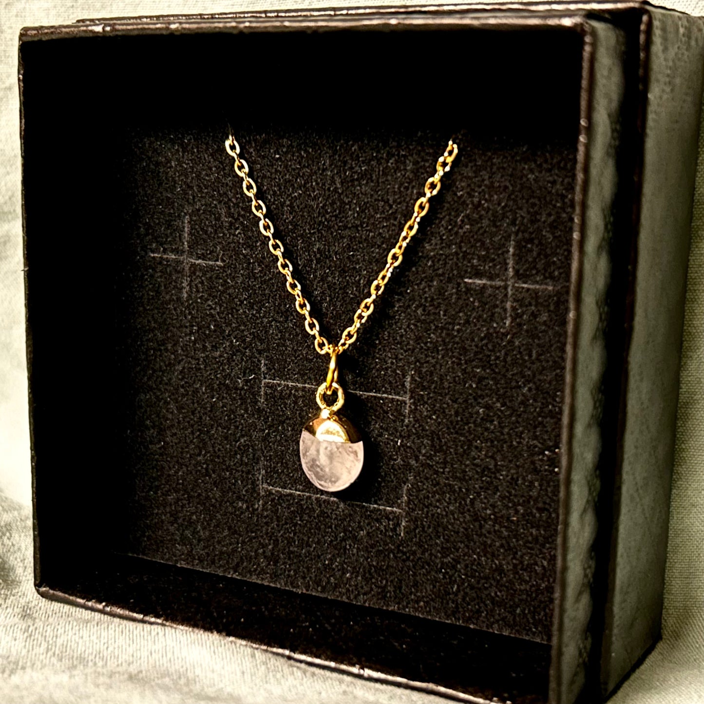 Pink Quartz Drop Pendant with Gold Chain