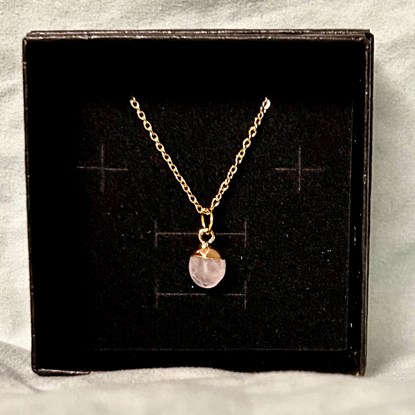 Pink Quartz Drop Pendant with Gold Chain