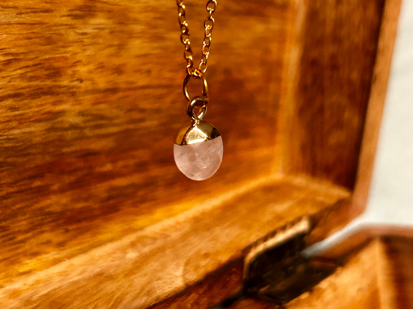 Pink Quartz Drop Pendant with Gold Chain