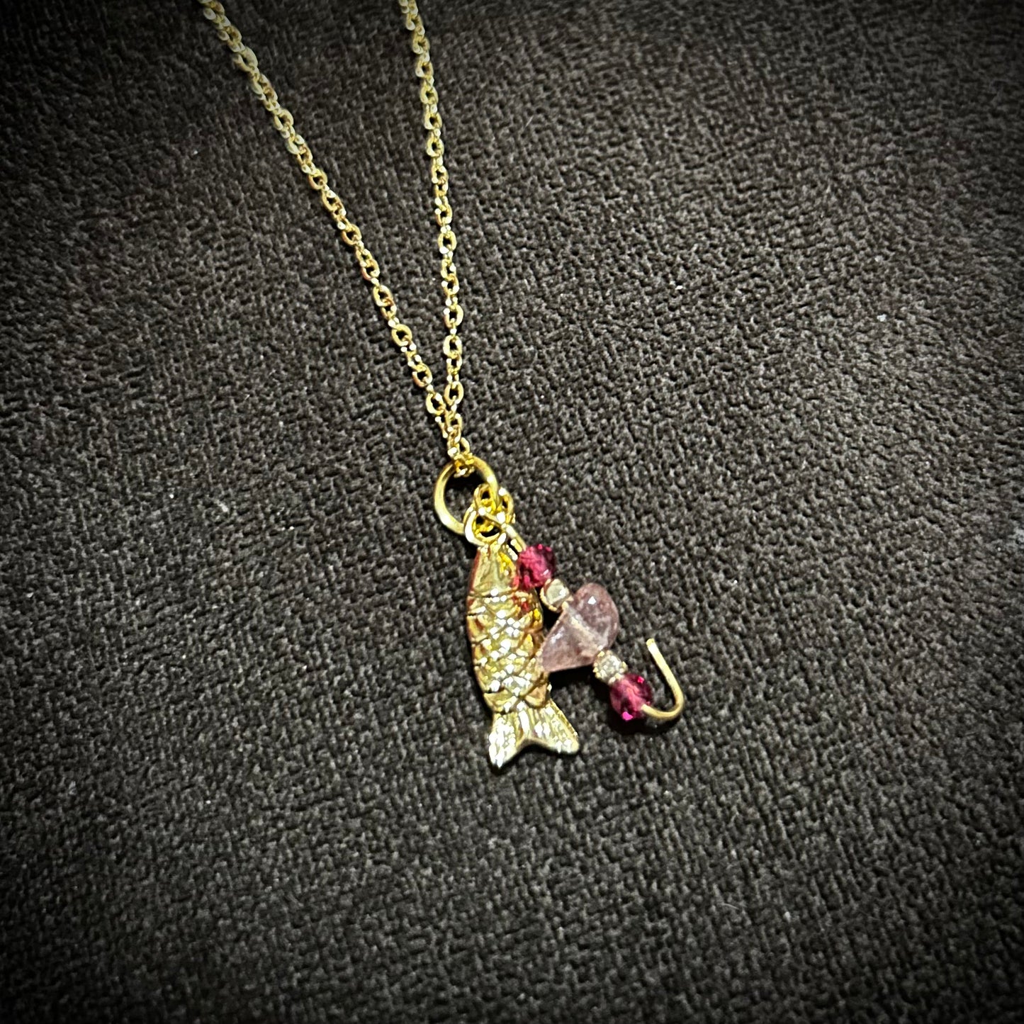 Goldfish and Hook Charm Necklace