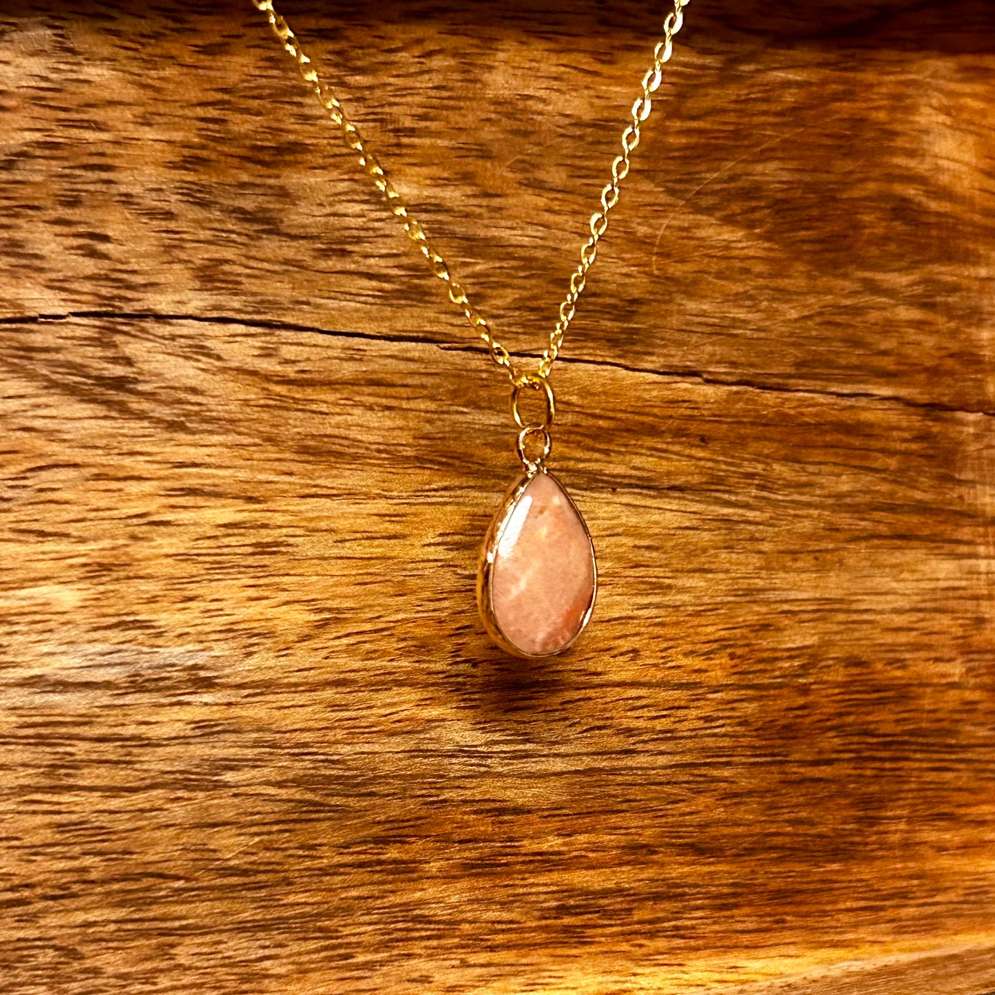 Pink Quartz Pendant on Gold Chain