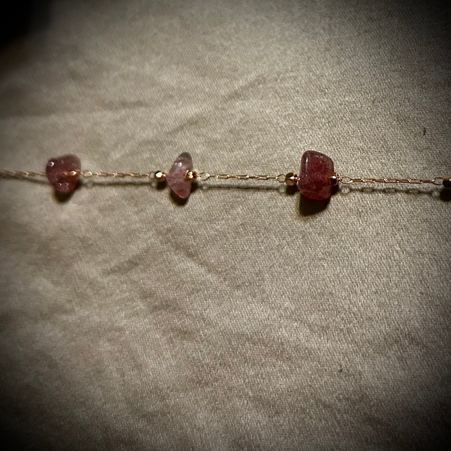 Strawberry Quartz Gold Chain Bracelet