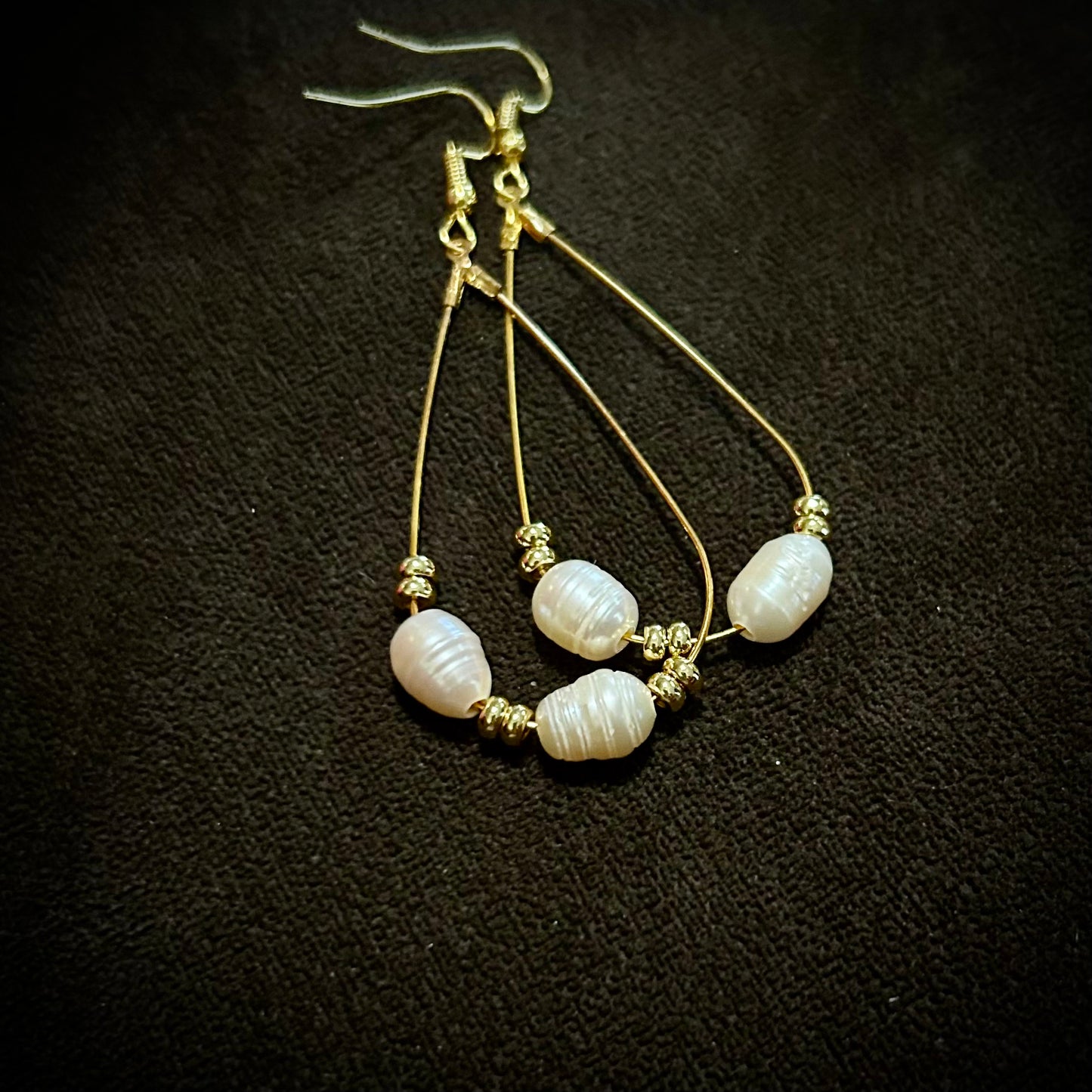 Pink Pearl on Gold Teardrop Earrings