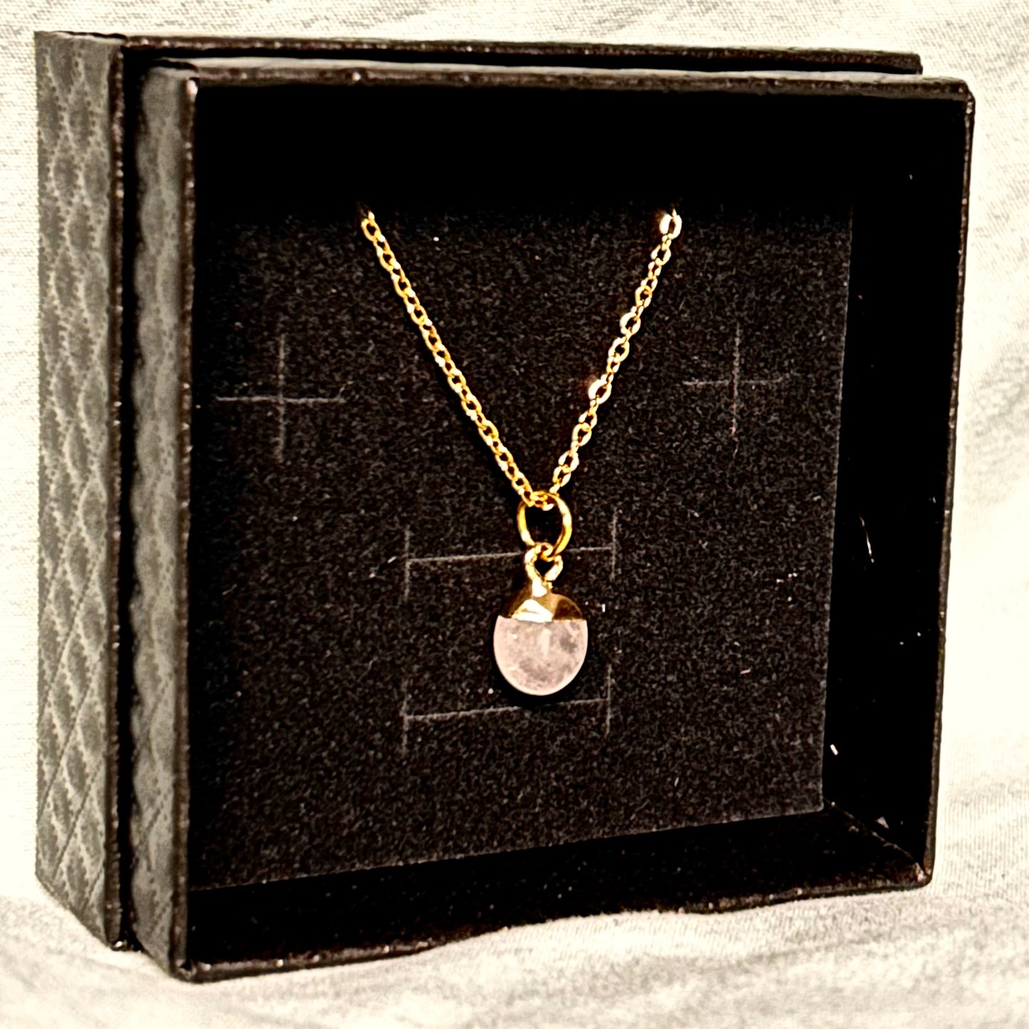 Pink Quartz Drop Pendant with Gold Chain