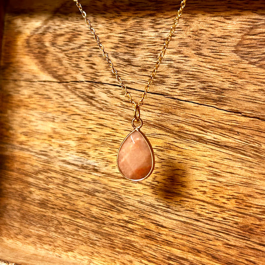 Pink Quartz Pendant on Gold Chain