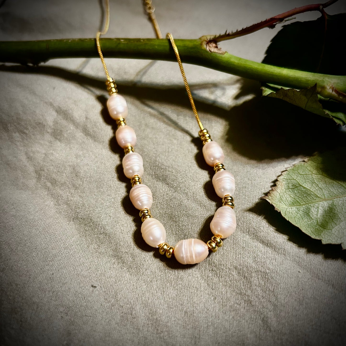 Gold and Pink Pearl Necklace