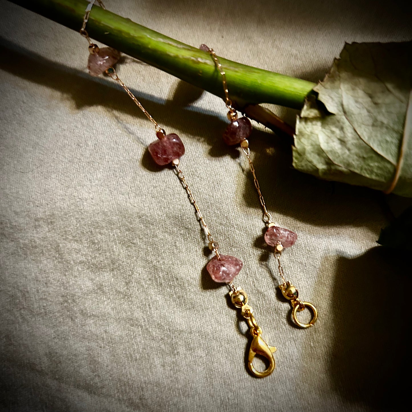 Strawberry Quartz Gold Chain Bracelet